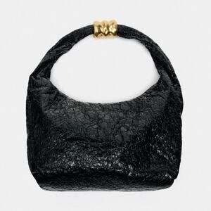 Zara Black Shiny Shoulder Bag with Gold Accent excellent condition